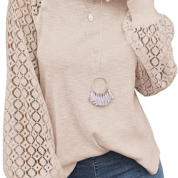 Blush top with lace sleeves - Picture 6 of 6